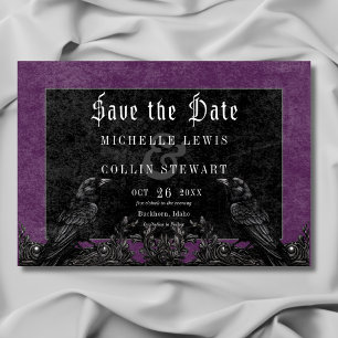 Gothic Black Raven & Ro Lila Bröllop Spara Datumet
