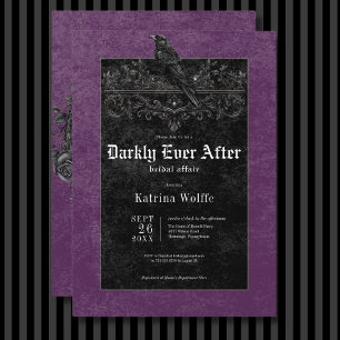 Gothic Black Raven & Ro Lila Möhippa Inbjudningar