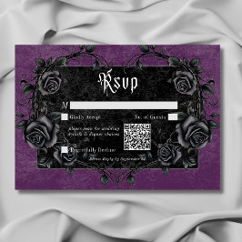 Gothic Black Raven & Ro Lila QR-kod OSA Kort