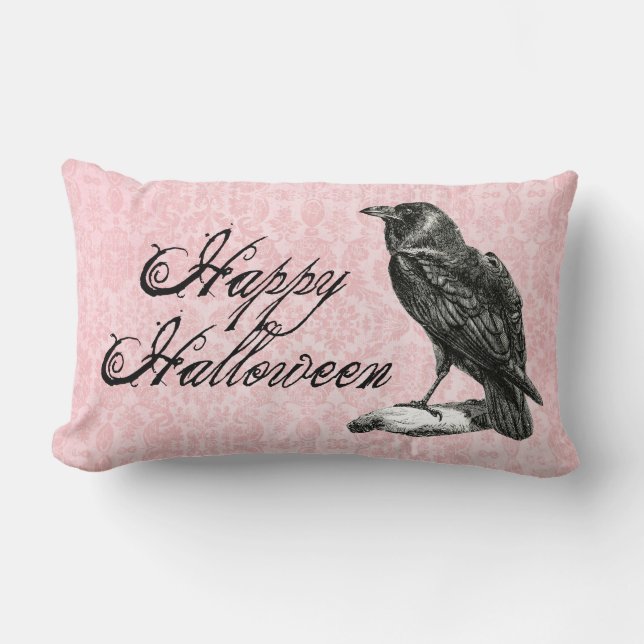 Gothic Black Raven | Rosa Damm Lumbarkudde (Framsida)