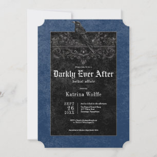 Gothic Black Raven & Roses Blå Bröllopsdusch Inbjudningar