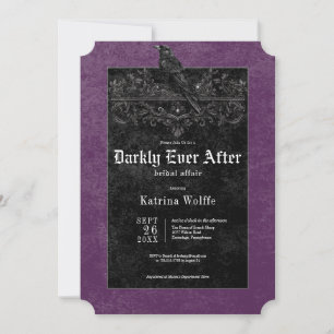 Gothic Black Raven & Roses Purple Bröllopsdusch Inbjudningar