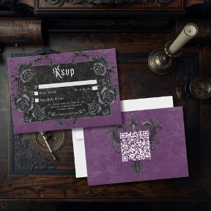 Gothic Black Raven & Roses Purple QR-kod OSA Kort