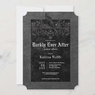 Gothic Black Raven & Roses Svart Bröllopsdusch Inbjudningar