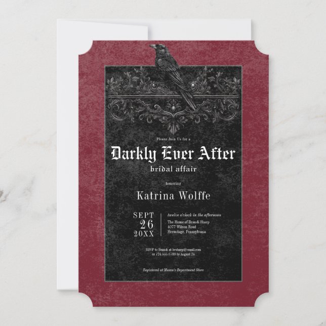 Gothic Black Raven & Roses Wine Bröllopsdusch Inbjudningar (Framsida)