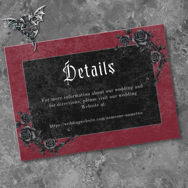Gothic Black Raven Wine Darkly Ever After Wedding Tilläggskort (Gothic Black Raven Wine Darkly Ever After Wedding Enclosure Card)