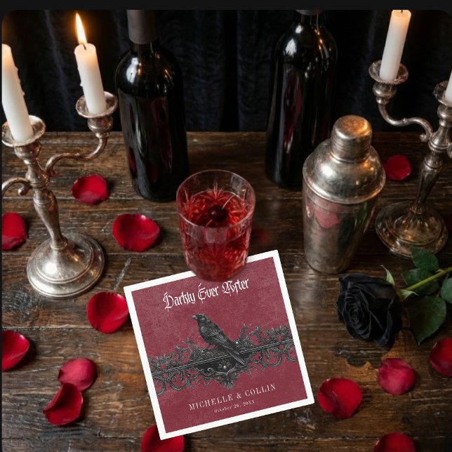 Gothic Black Raven Wine Mörkt Alltid Efter Bröllop Pappersservett (Gothic Black Raven Wine Darkly Ever After Wedding Napkins)