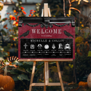 Gothic Black Ravens & Wine Bröllopsprogram Poster