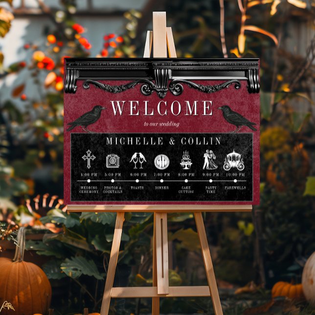 Gothic Black Ravens & Wine Bröllopsprogram Poster (Skapare uppladdad)