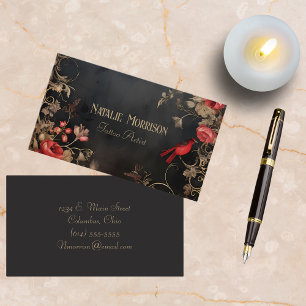 Gothic Black & Red Blommigt Visitkort