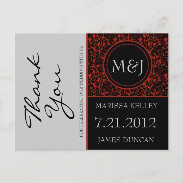 Gothic Black & Red Flourish Tack Vykort (Framsida)