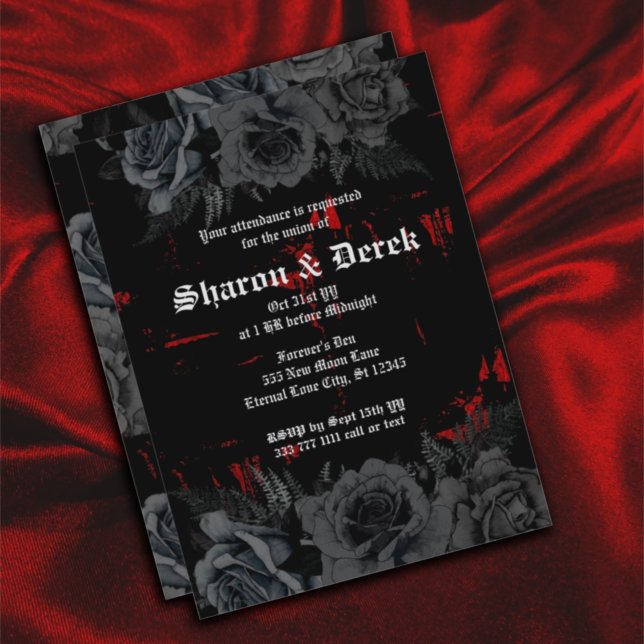 Gothic Black Red Grunge Textured Black Ro Inbjudningar (Skapare uppladdad)