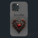 Gothic Black & Red Mörk Heart<br><div class="desc">Ta en promenad på mörkens sida med denna vackra låda med svart,  grått och blodrött,  gotisk hjärtcell i vintagen. Lägg till ett namn för att verkligen göra det till en personlig gåva. Skapat av Farmhouse Press.</div>