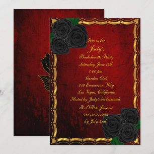 Gothic Black Ro Blood Red Bachelorette Party Inbjudningar