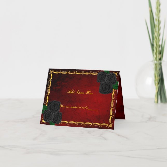 Gothic Black Ro Blood Red Bröllop Bord Ställe Kort (Framsida)