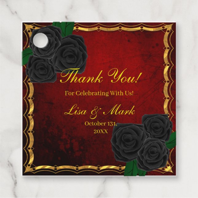 Gothic Black Ro Blood Red Bröllop Gåvor Etiketter (Framsida)