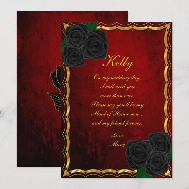 Gothic Black Ro Blood Red Bröllop Maid of honor Inbjudningar (Fram/baksida)