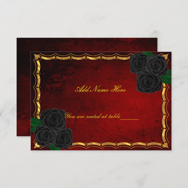 Gothic Black Ro Blood Red Bröllop Place Card (Fram/baksida)