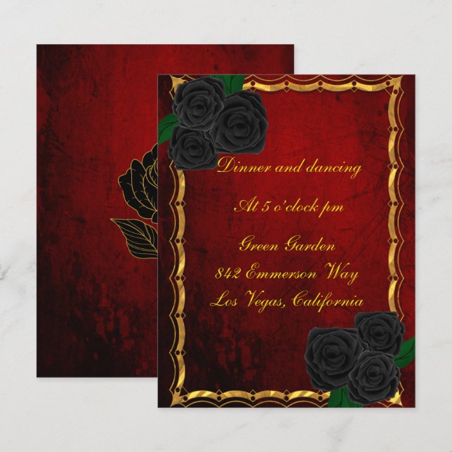 Gothic Black Ro Blood Red Wedding Reception Inbjudningar (Fram/baksida)