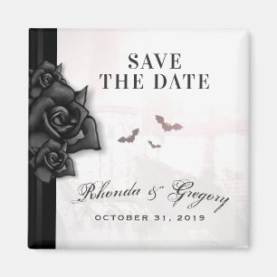 Gothic Black Ro & Fladdermus Halloween Bröllop Magnet