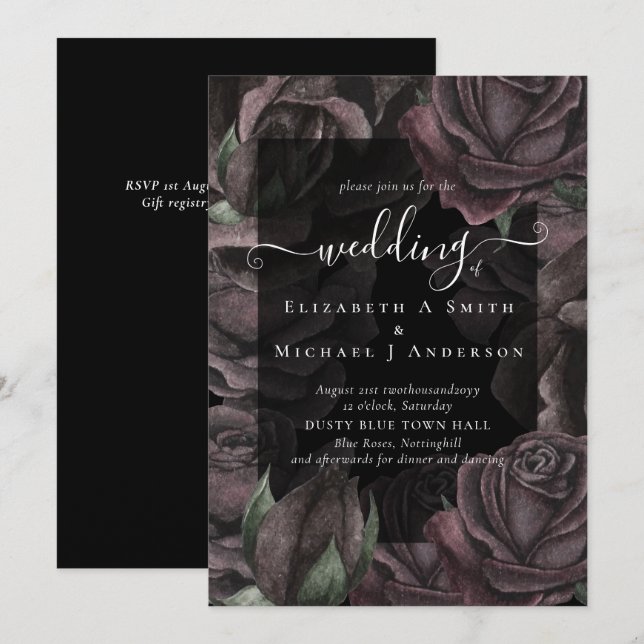 Gothic Black Ro Goth Wedding Bjud in (Fram/baksida)
