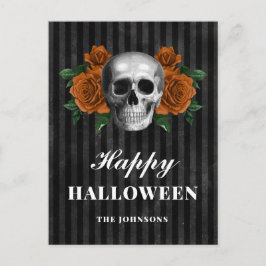 Gothic Black Ro och Skull Happy halloween Vykort