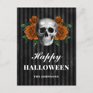 Gothic Black Ro och Skull Happy halloween Vykort
