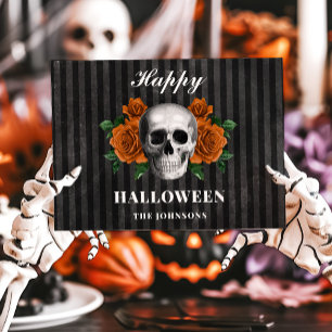 Gothic Black Ro & Skull Happy halloween Kort