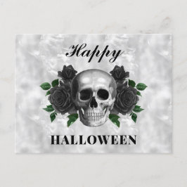 Gothic Black Ro & Skull Happy halloween Vykort