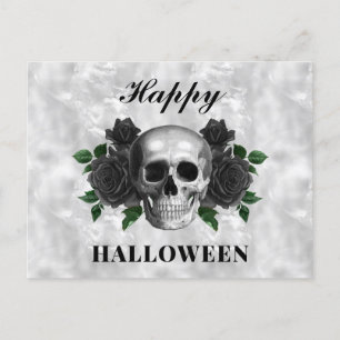 Gothic Black Ro & Skull Happy halloween Vykort