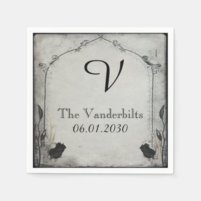 Gothic Black Ro Trellis Monogram Bröllop Pappersservett (Framsidan)