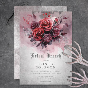 Gothic Black & Röd ros Blommigt Möhippa Brunch Inbjudningar