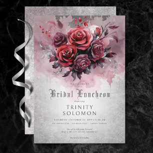 Gothic Black & Röd ros Blommigt Möhippa Luncheon Inbjudningar
