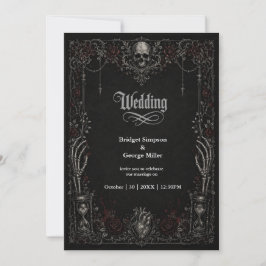 Gothic Black Rose Skalle Hjärta Bröllop Inbjudningar