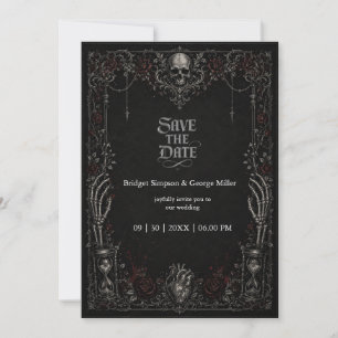 Gothic Black Rose Skalle Hjärta Bröllop Inbjudningar