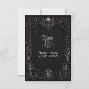 Gothic Black Rose Skalle Hjärta Bröllop Tack Kort