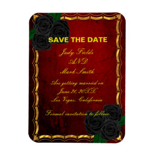 Gothic Black Roses Blodröda Bröllop Spara Datum Magnet