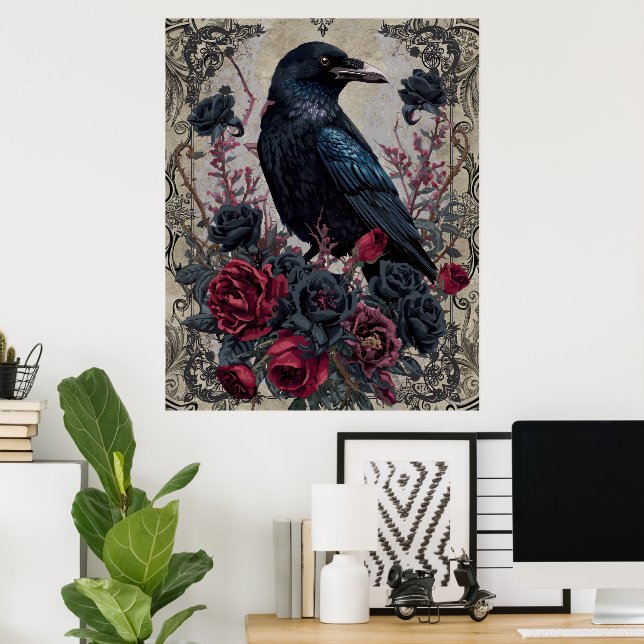 Gothic Black Roses Raven Art Poster (Hemmakontoret)