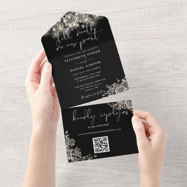 Gothic Black Roses Strängljus QR-kod Bröllop (Tearaway)