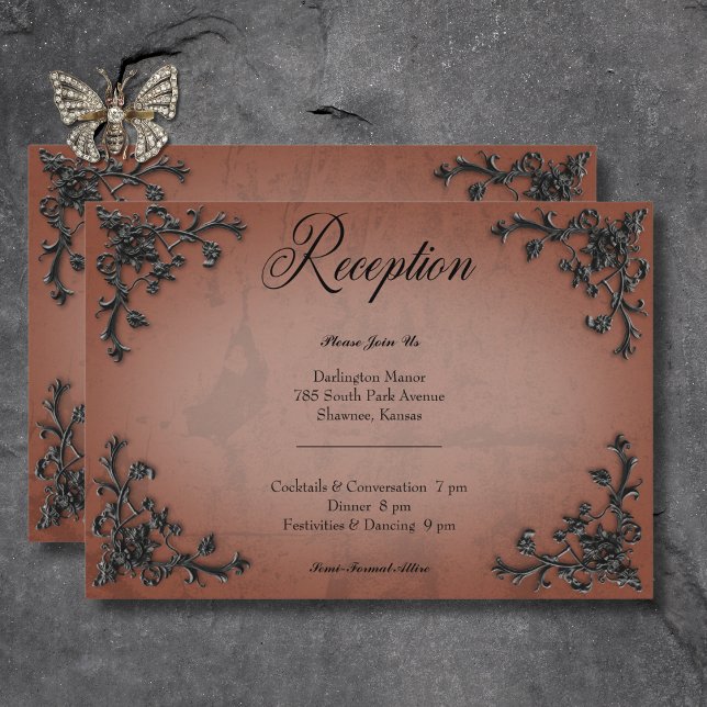 Gothic Black & Rust Filigree Heart Reception Tilläggskort (Gothic Black & Rust Filigree Heart Reception Enclosure Card)