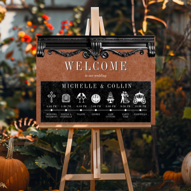 Gothic Black & Rust Order of Events Bröllop Poster (Skapare uppladdad)