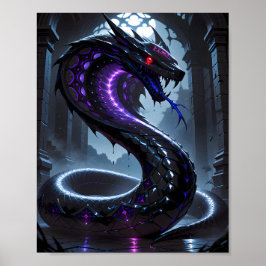 Gothic Black Serpent Glowing Purple Neon Fantasy Poster