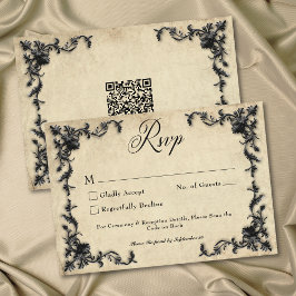 Gothic Black Tan Parchment Filigree Heart Wedding OSA Kort