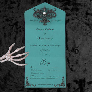 Gothic Black & Teal Halloween Filigree No. Middag