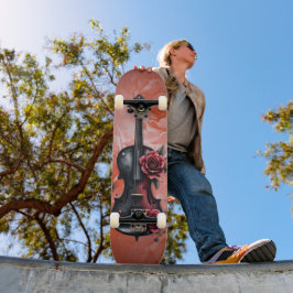 Gothic Black violin med röd ros Mini Skateboard Bräda 18,5 Cm