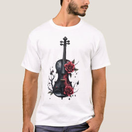 Gothic Black violin med röd ros T Shirt