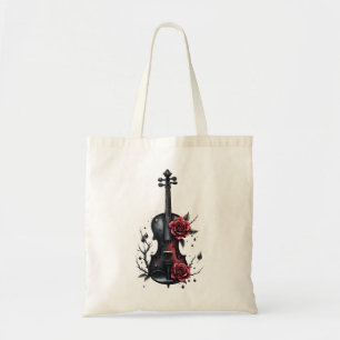 Gothic Black violin med röd ros Tygkasse