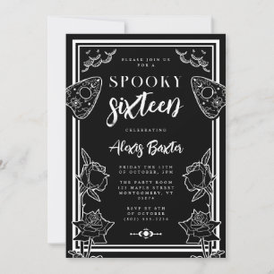 Gothic Black White Blommigt Typography-Sweet sixte Inbjudningar