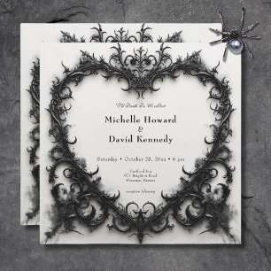 Gothic Black & White Filigree Heart Bröllop Inbjudningar