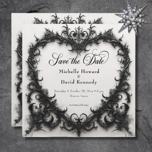 Gothic Black & White Filigree Heart Bröllop Spara Datumet